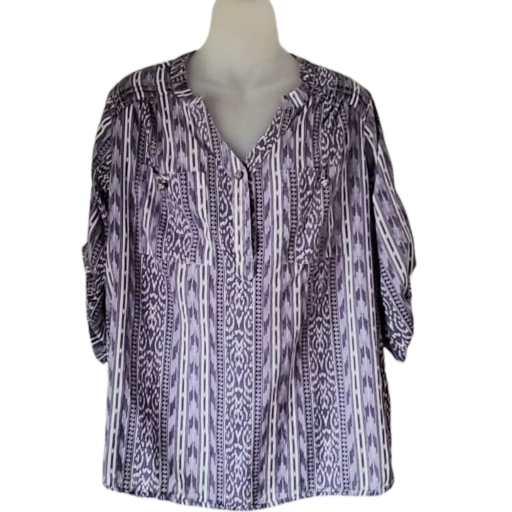 Denim 24/7 Black And White Patterned Blouse